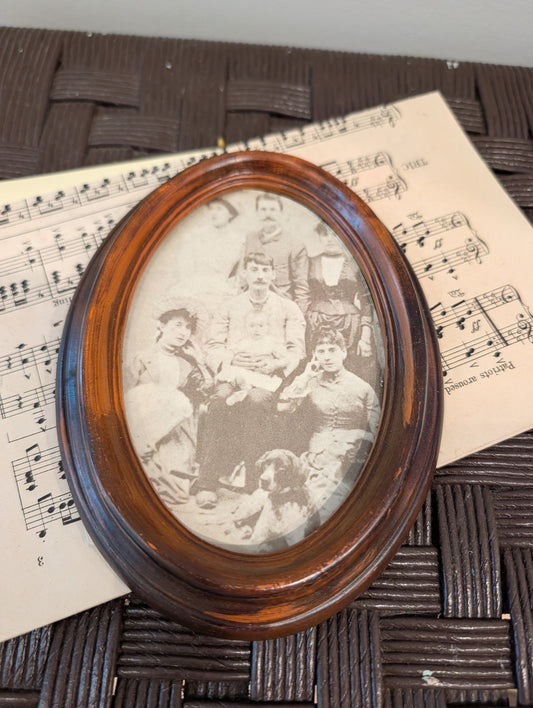 Antique Victorian Oval Wood Picture Frame with Original Family Portrait