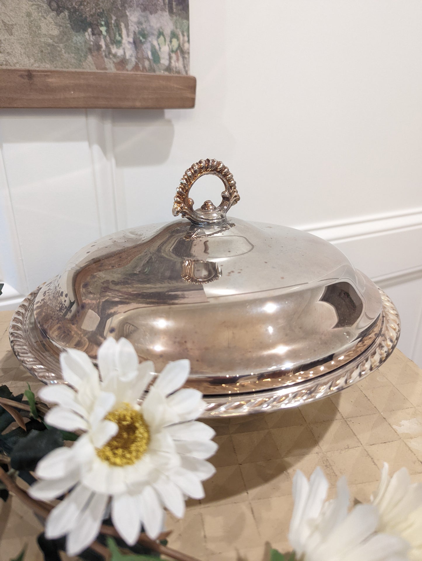 Vintage WMA Rogers Victorian Style Round Silver Plated Covered Casserole Dish