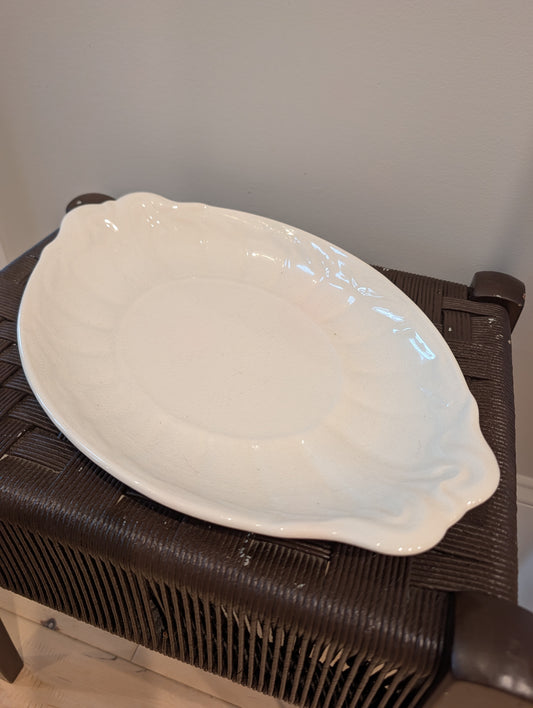 Vintage Cream Ironstone Style Oval Serving Platter – Scalloped Edge