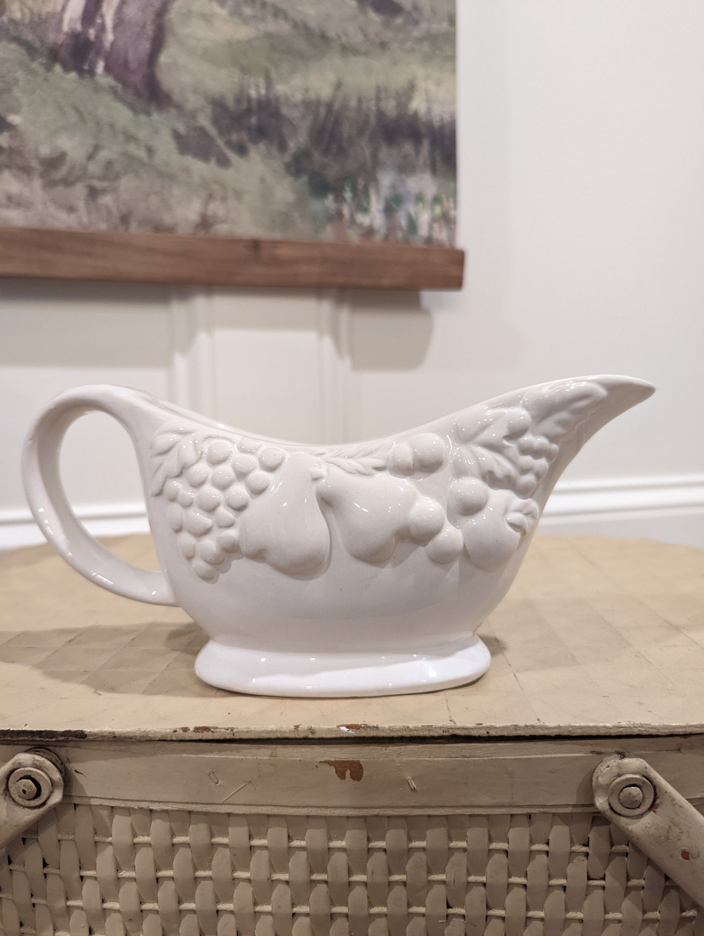 White Gravy Boat with Fruit Pattern