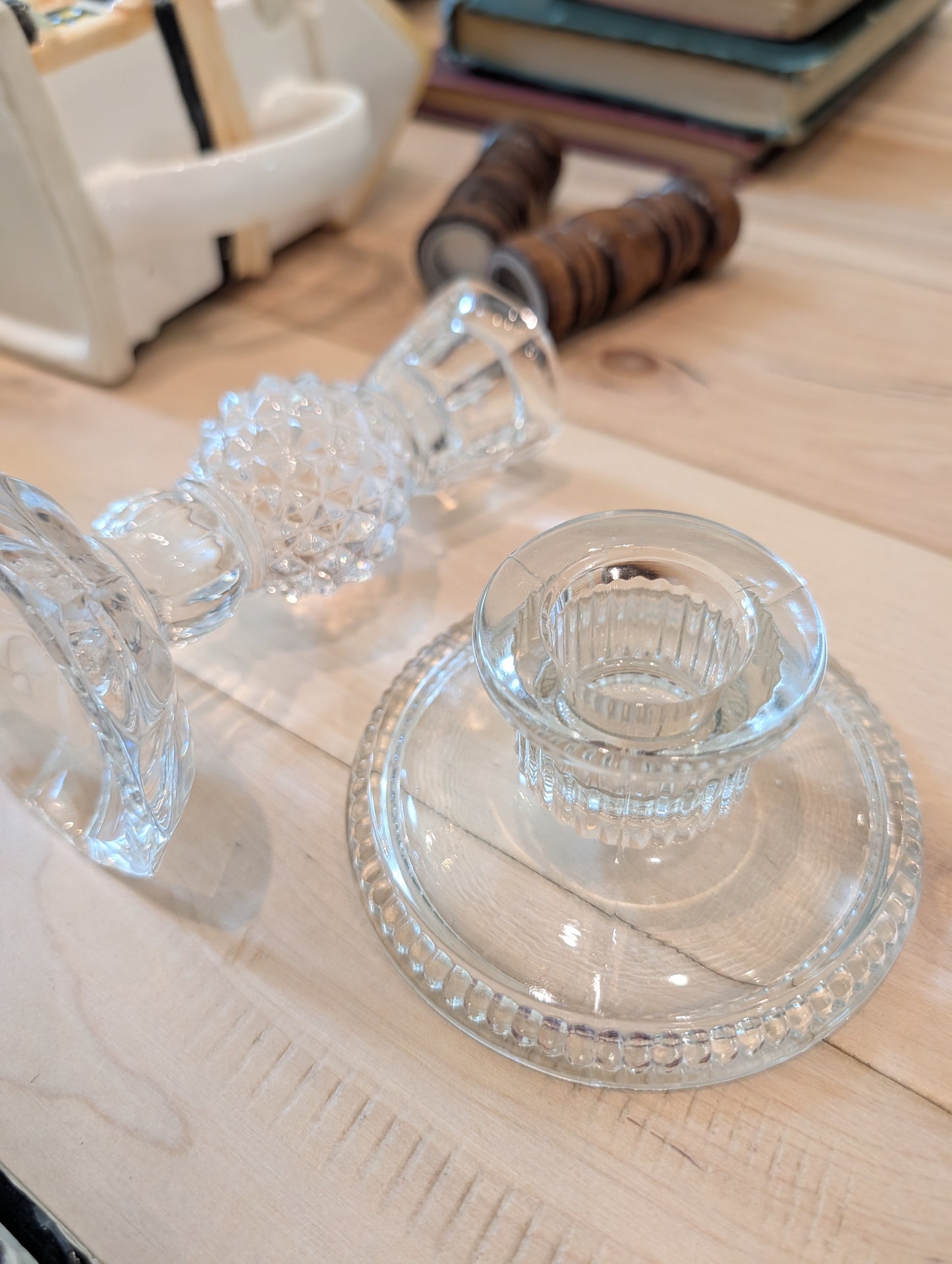 Vintage-Style D Glass Candlestick Holders