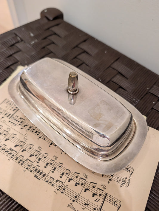 Vintage silver-plated covered butter dish