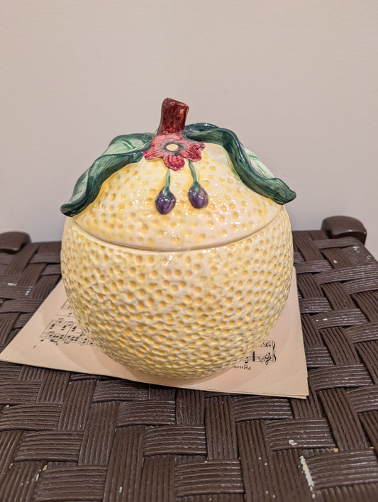 Vintage Cantaloupe Ceramic Jar with Lid