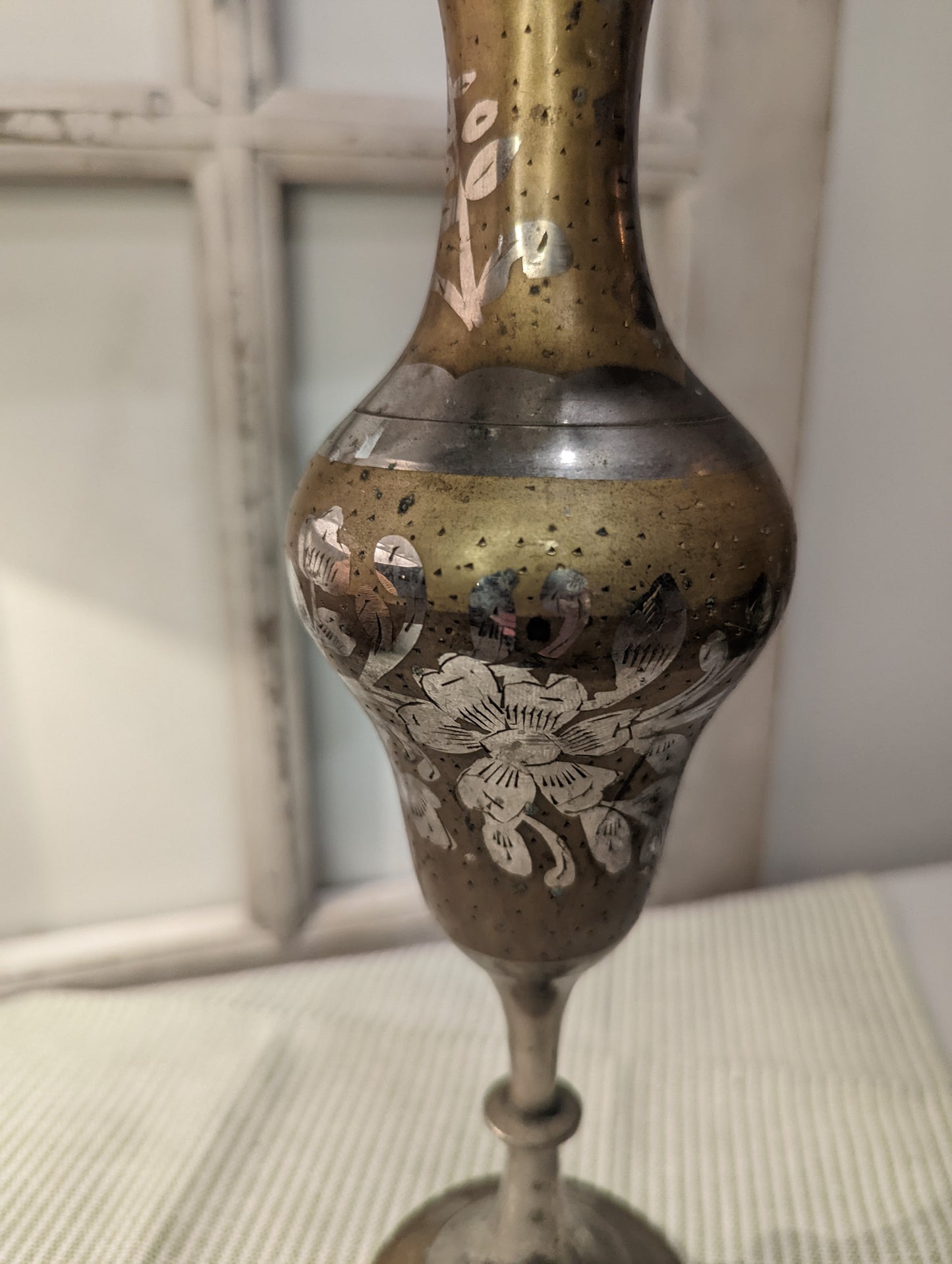 Vintage Etched Brass Vase