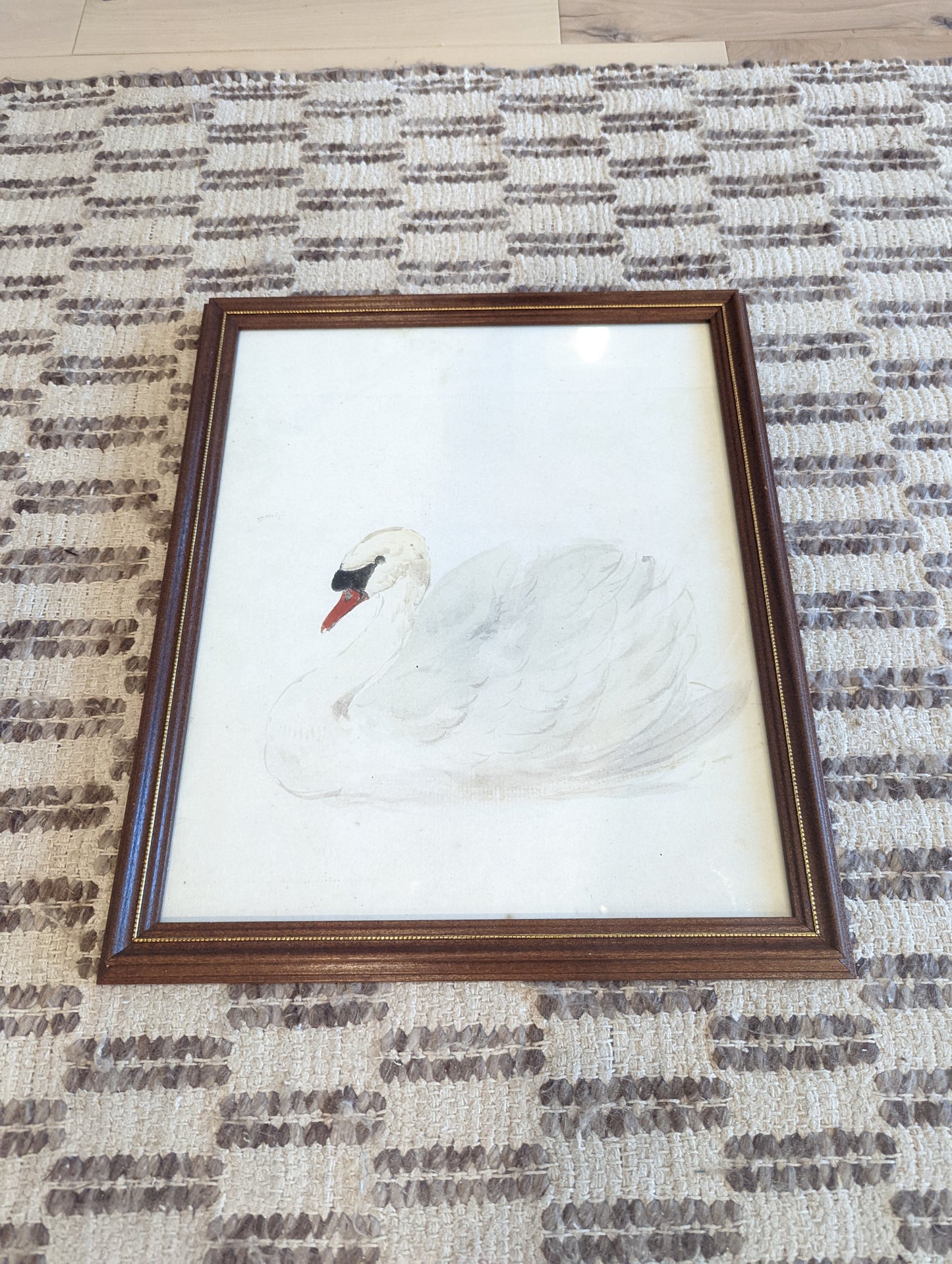 Swan Print in Wood Frame with Gold Trim 15x18