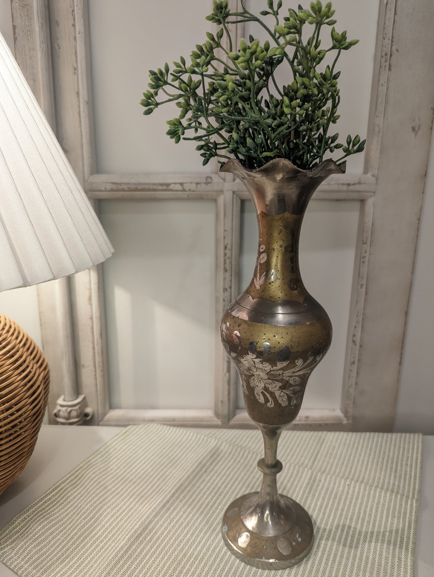 Vintage Etched Brass Vase