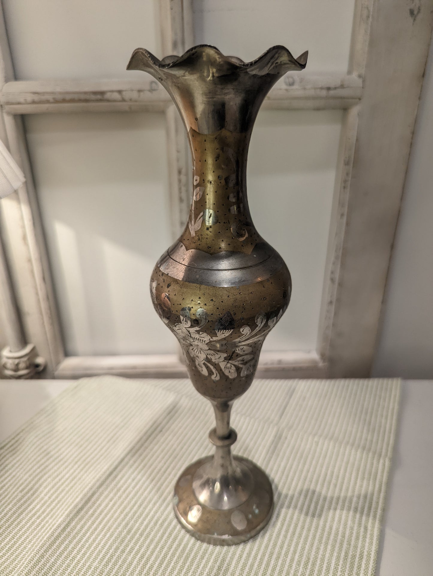 Vintage Etched Brass Vase
