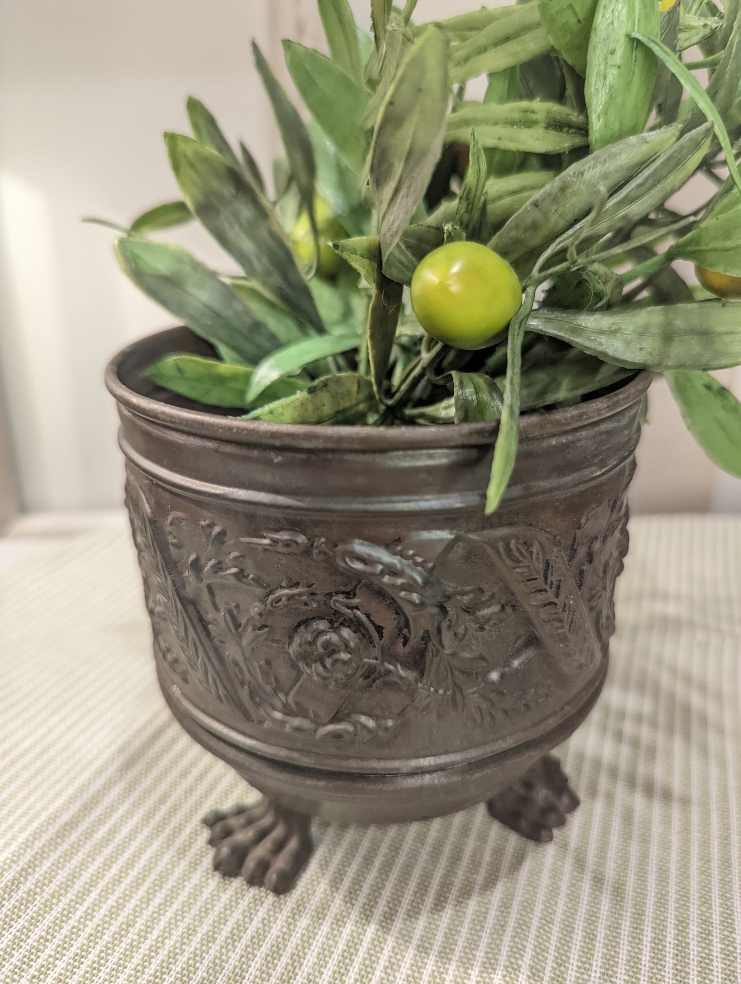 Antique Hammered Pewter Flower Pot
