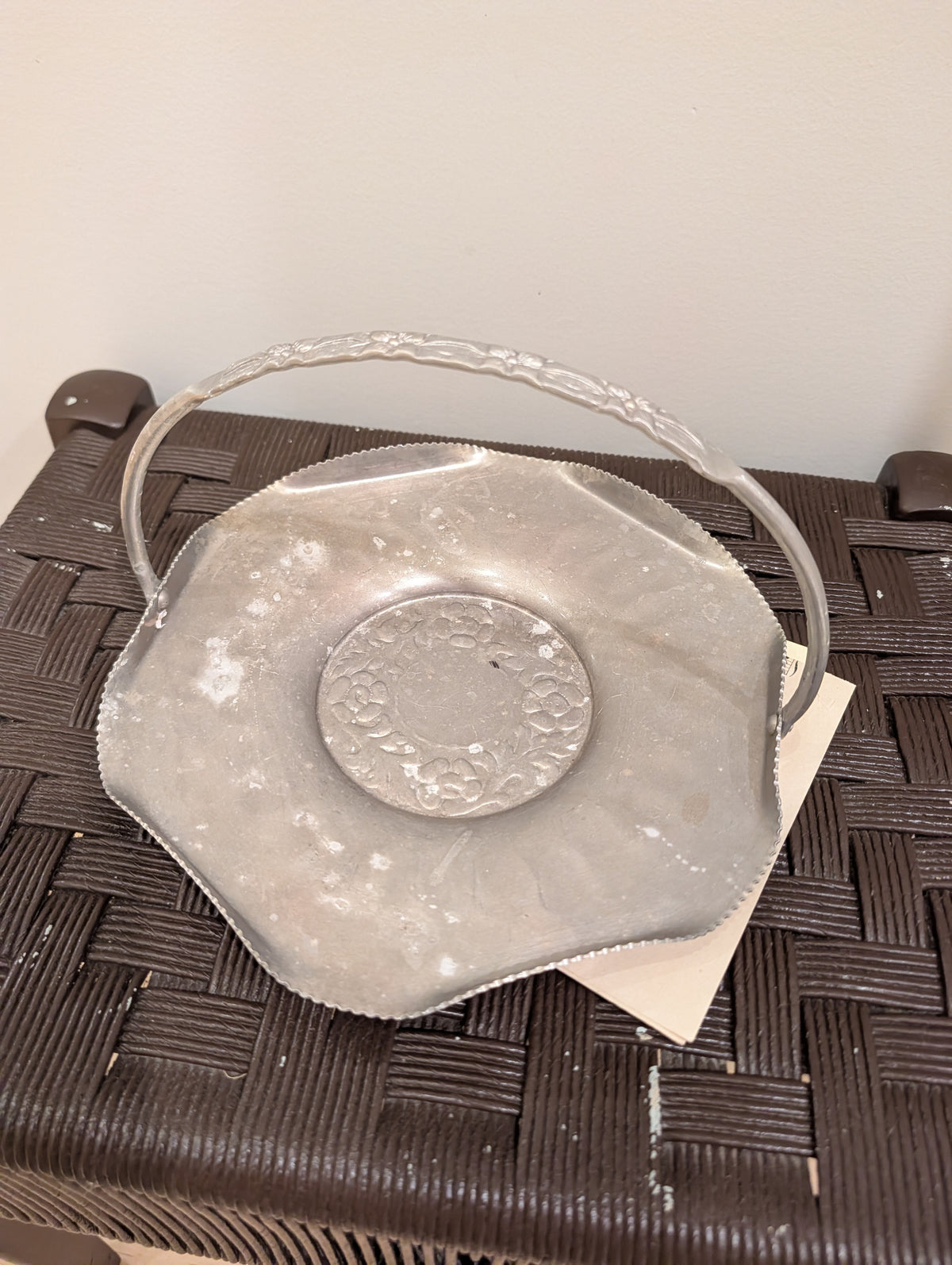 vintage hand-wrought hammered aluminum serving basket