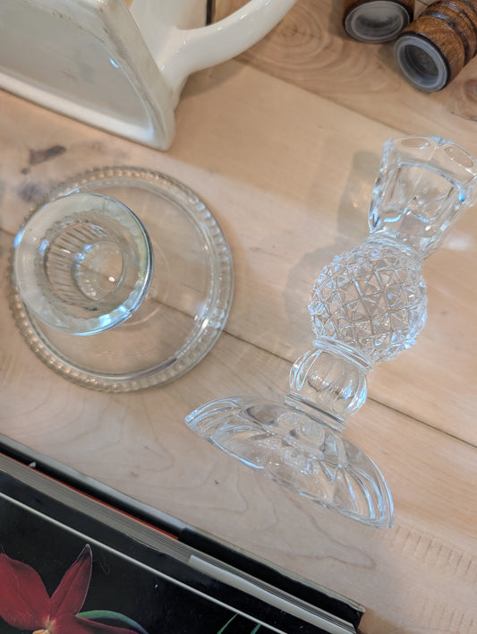 Vintage-Style D Glass Candlestick Holders