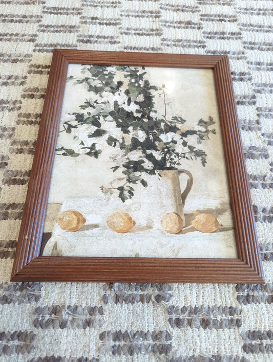 White Floral with Lemons in wood frame (11x14)