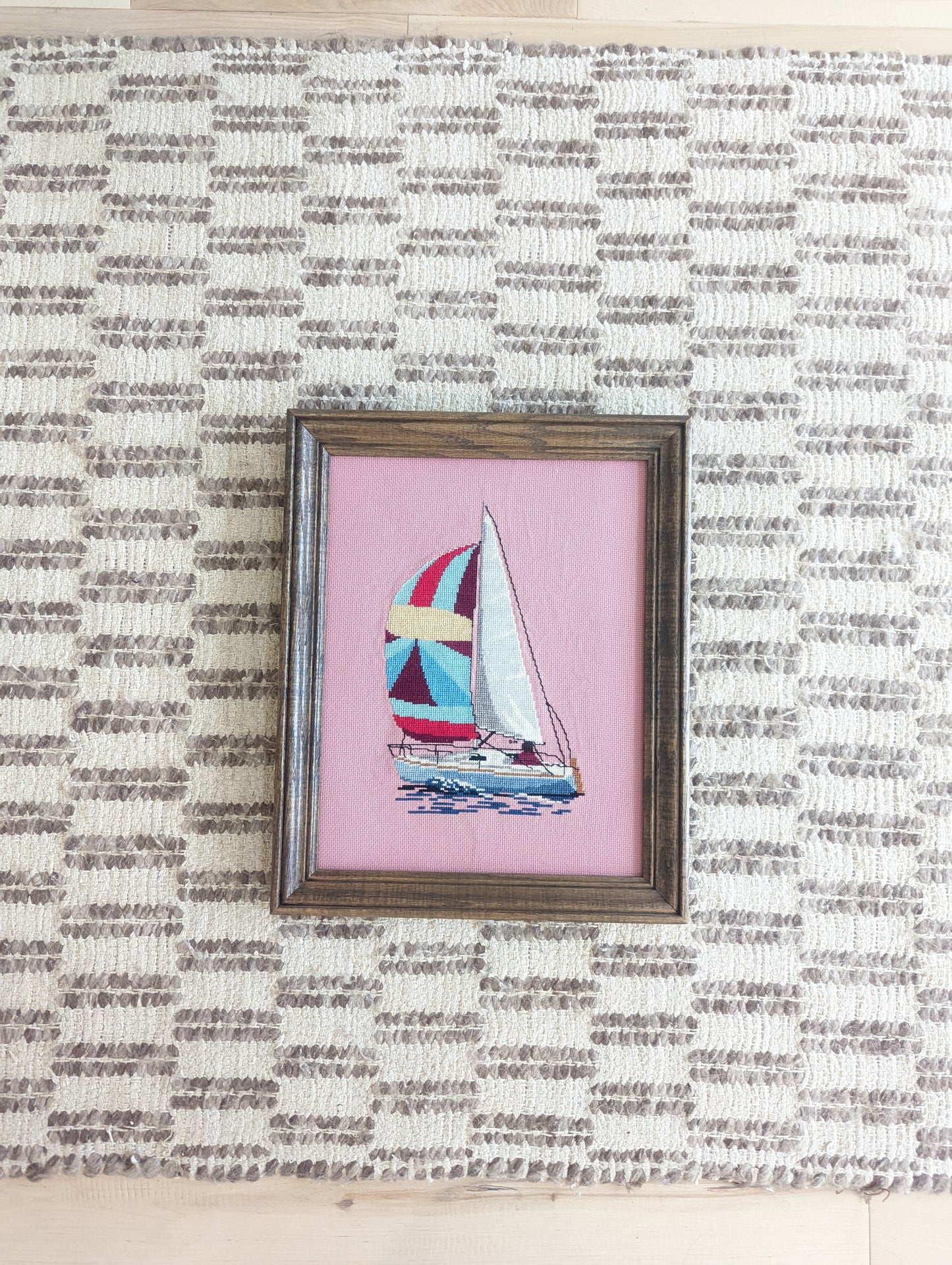 Cross Stitch Sailboat ⛵ in Wood Frame 11x14