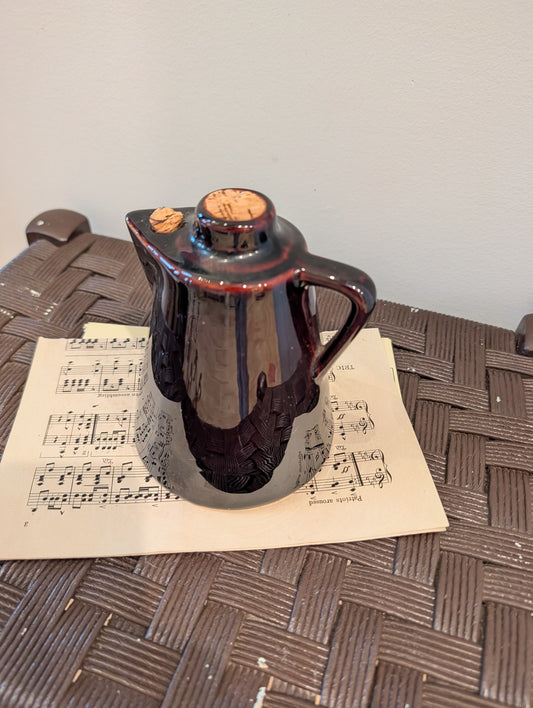 Vintage Brown Glazed Ceramic Pitcher with Cork Stopper