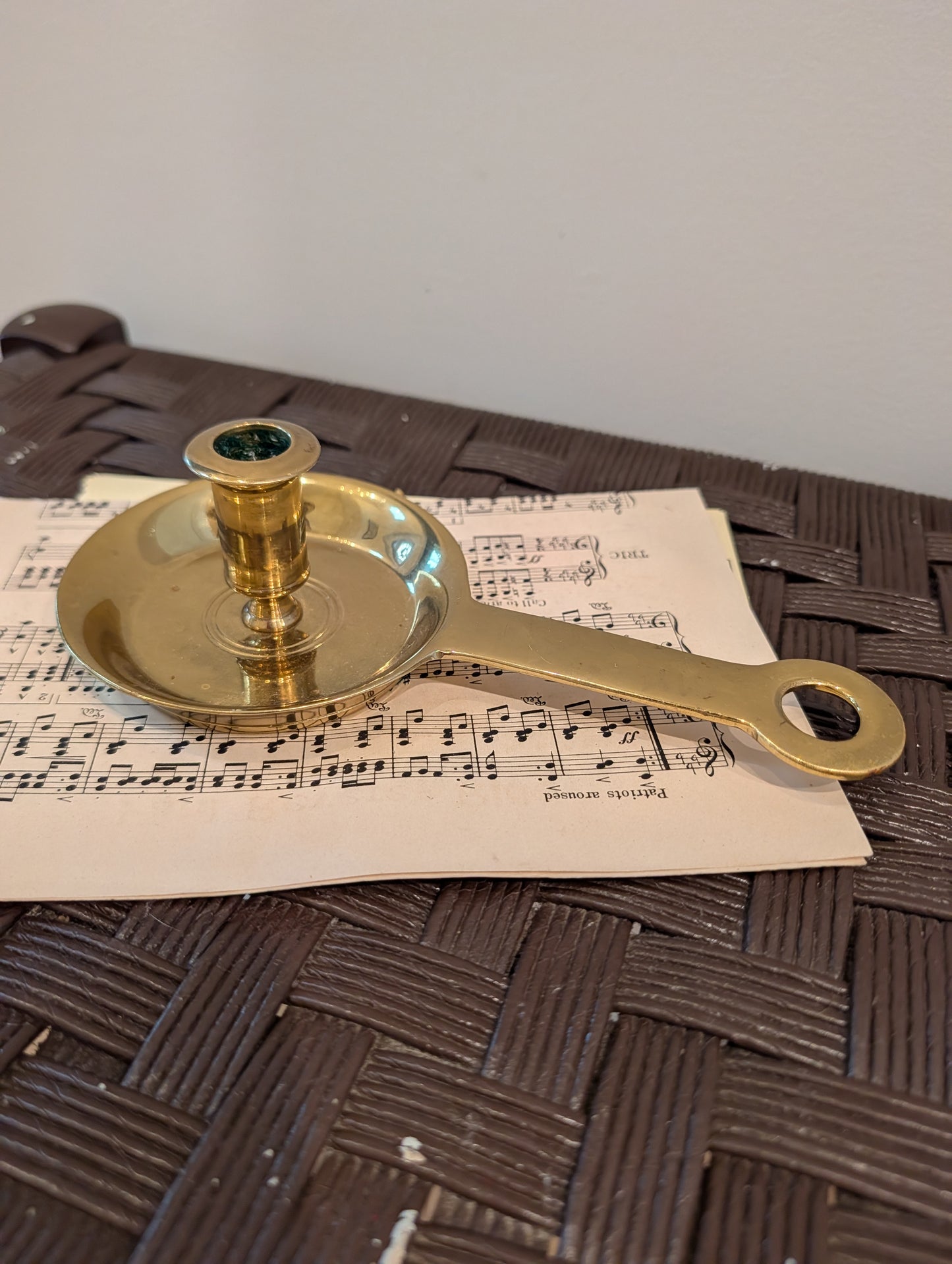 Vintage Solid Brass Long-Handle Chamberstick Candle Holder