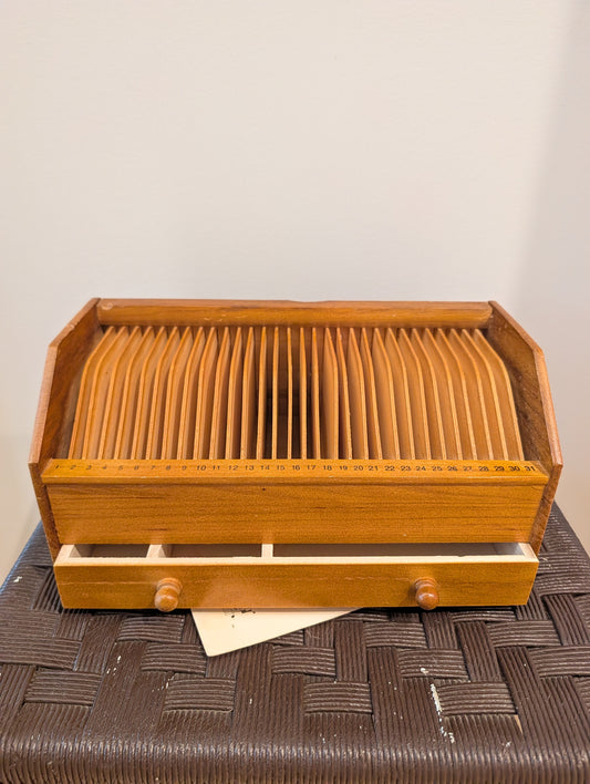 Vintage 31-Day Wooden Desktop Mail Sorter & Bill Organizer with Bottom Drawer