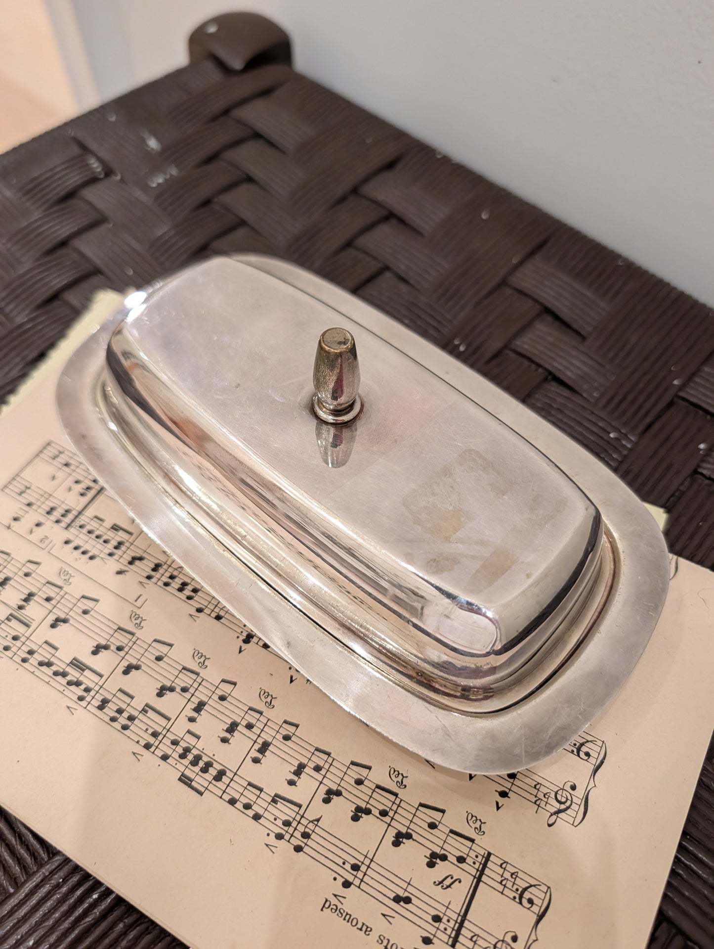 Vintage silver-plated covered butter dish