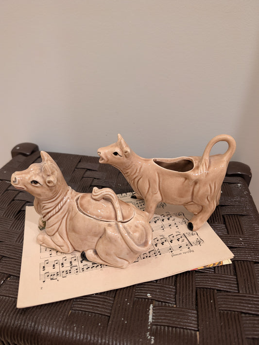 Vintage Kenmar Ceramic Cow Creamer and Sugar Bowl Set from Japan