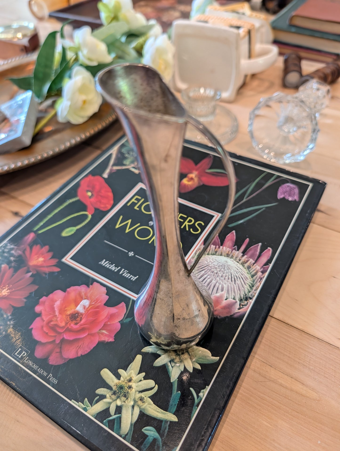 Silver-plated slender pitcher bud vase