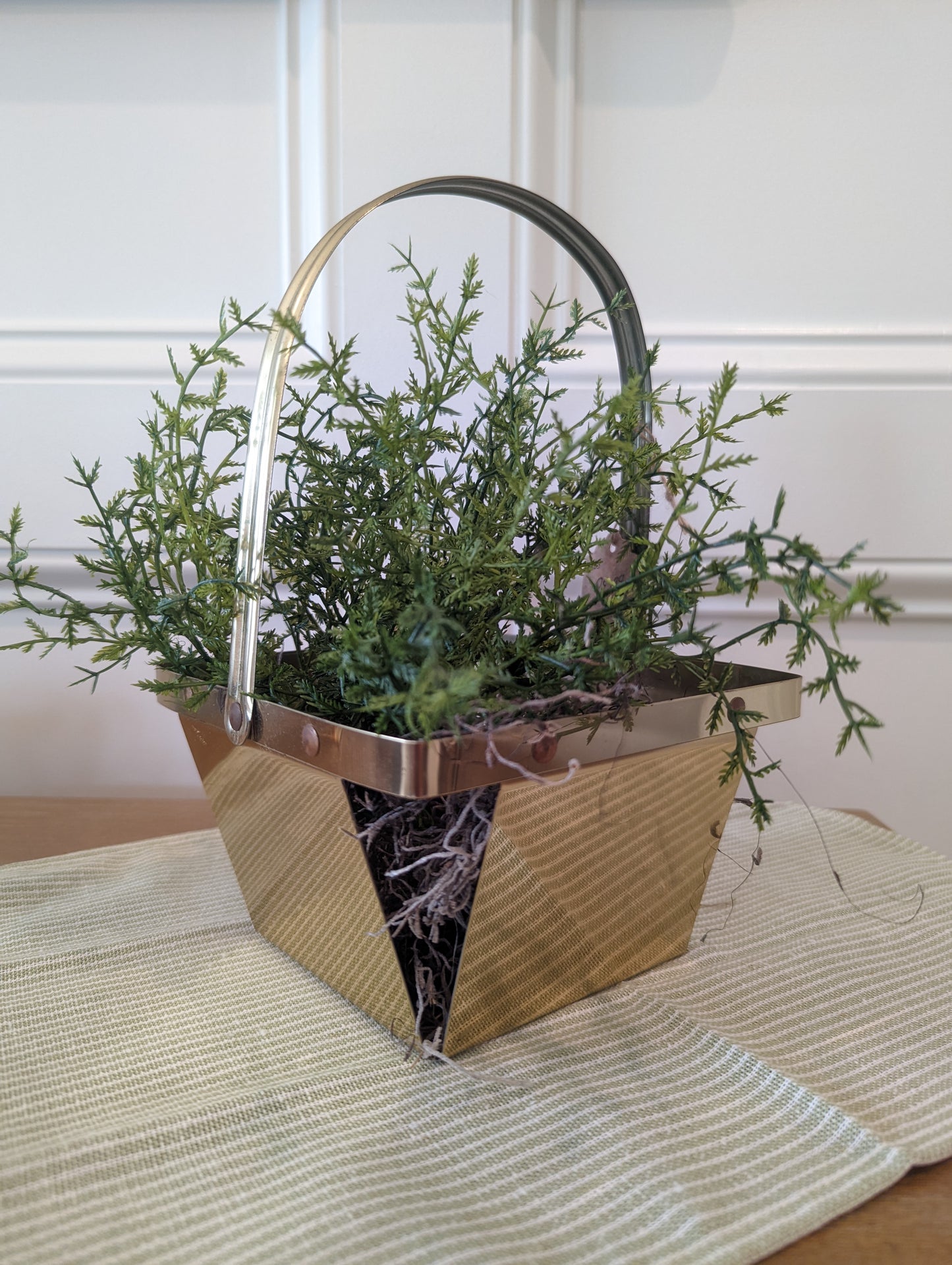 Gold Metal Basket with Greenery