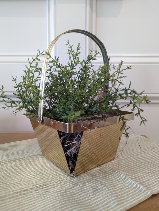 Gold Metal Basket with Greenery