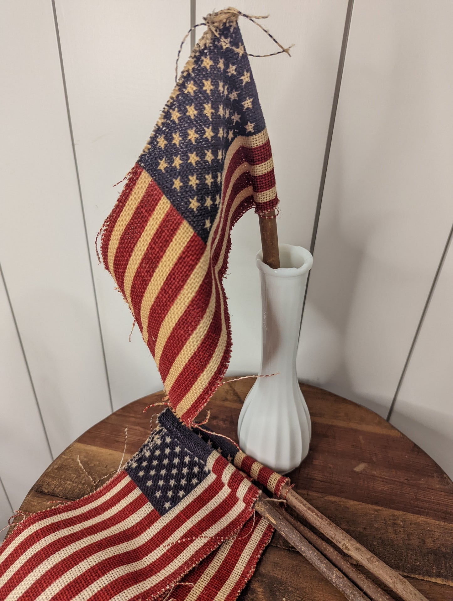 American Flag on Wood Branch