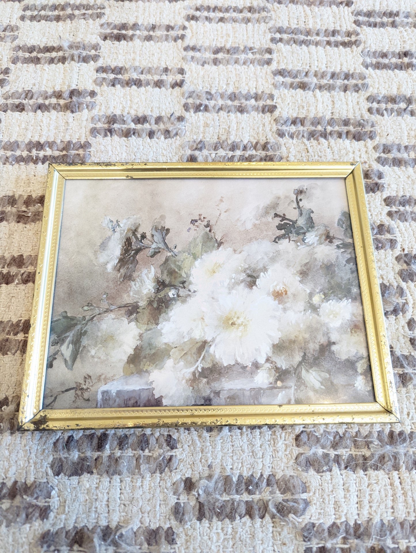 White Flowers in Vintage Gold Frame (11x14)