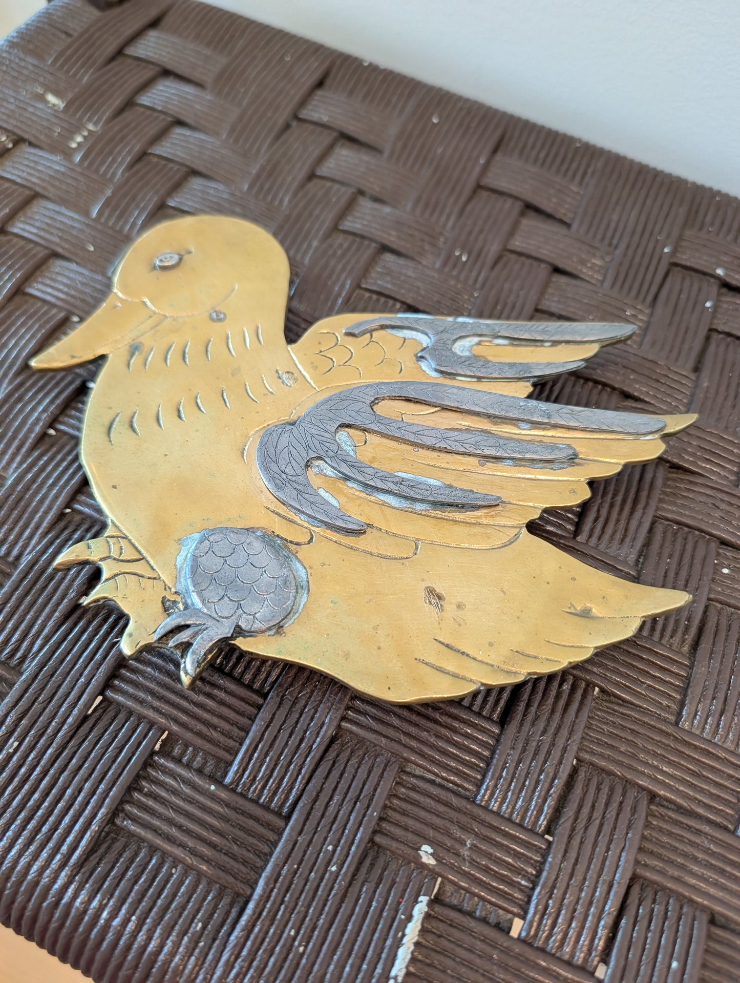 Vintage Stylized Mixed-Metal Duck Trivet / Pot Holder