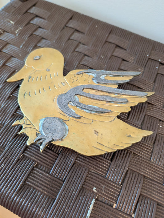 Vintage Stylized Mixed-Metal Duck Trivet / Pot Holder