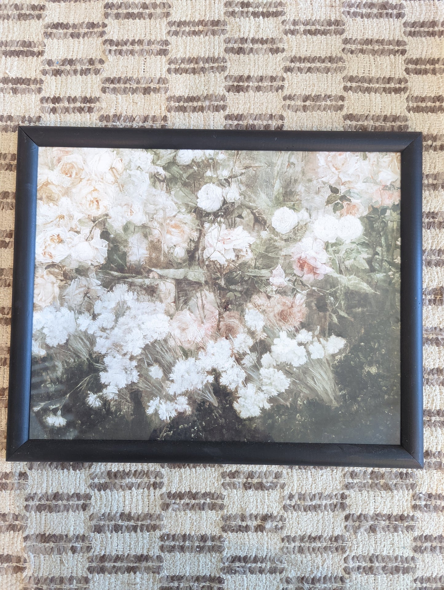 White and Pink 🩷 Florals in Lamp Black Frame (16x20)