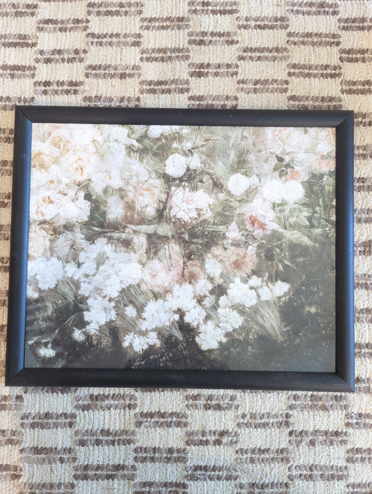 White and Pink 🩷 Florals in Lamp Black Frame (16x20)